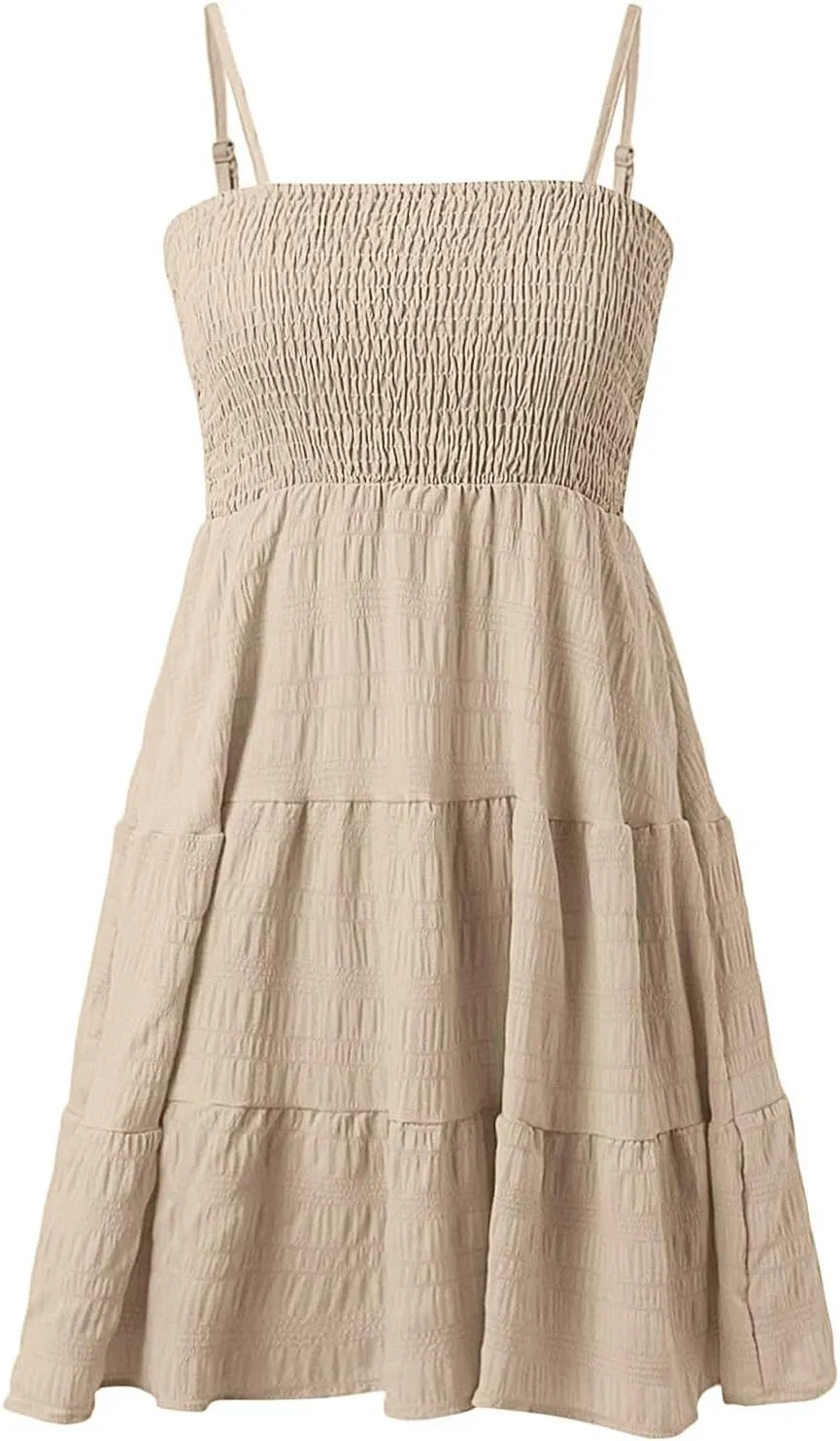 Women's Summer Sleeveless Sundress Casual Flowy A-Line Mini Dress with Adjustable Straps Beach Vacation Clothes