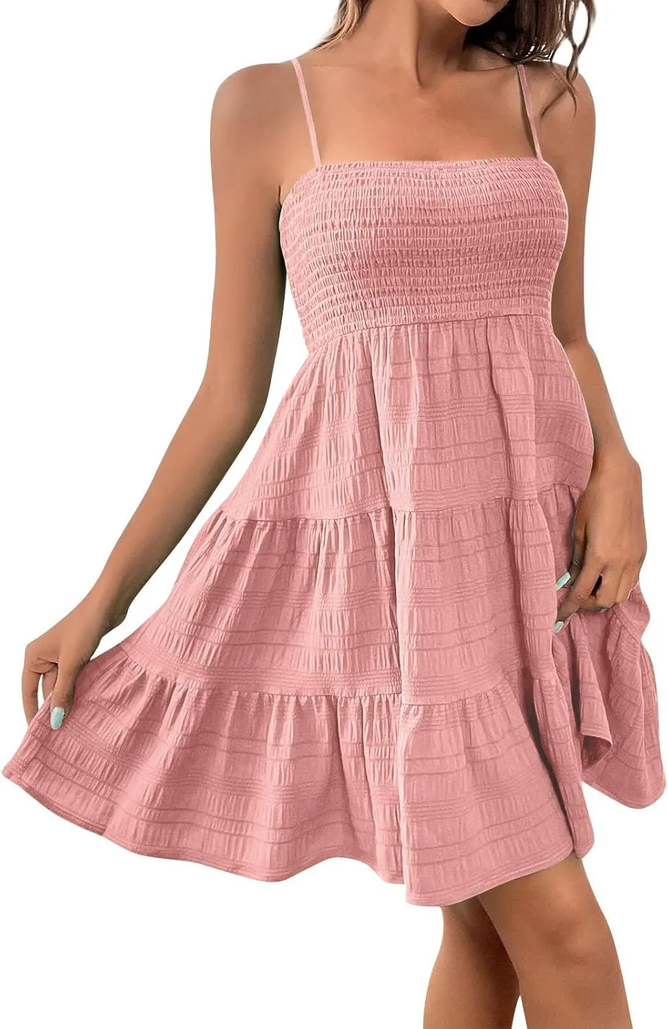 Women's Summer Sleeveless Sundress Casual Flowy A-Line Mini Dress with Adjustable Straps Beach Vacation Clothes