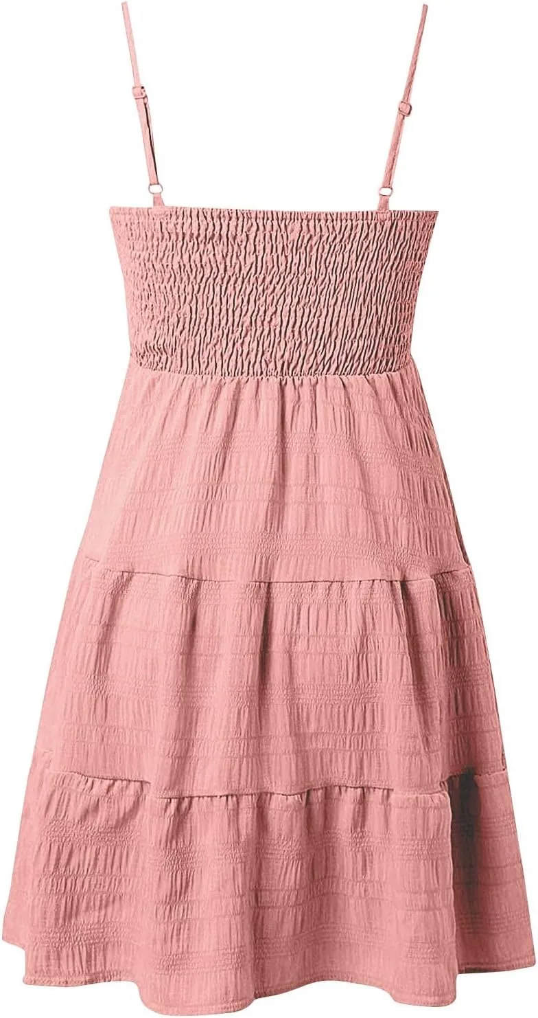 Women's Summer Sleeveless Sundress Casual Flowy A-Line Mini Dress with Adjustable Straps Beach Vacation Clothes
