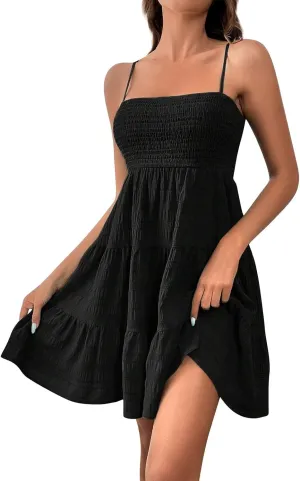 Women's Summer Sleeveless Sundress Casual Flowy A-Line Mini Dress with Adjustable Straps Beach Vacation Clothes