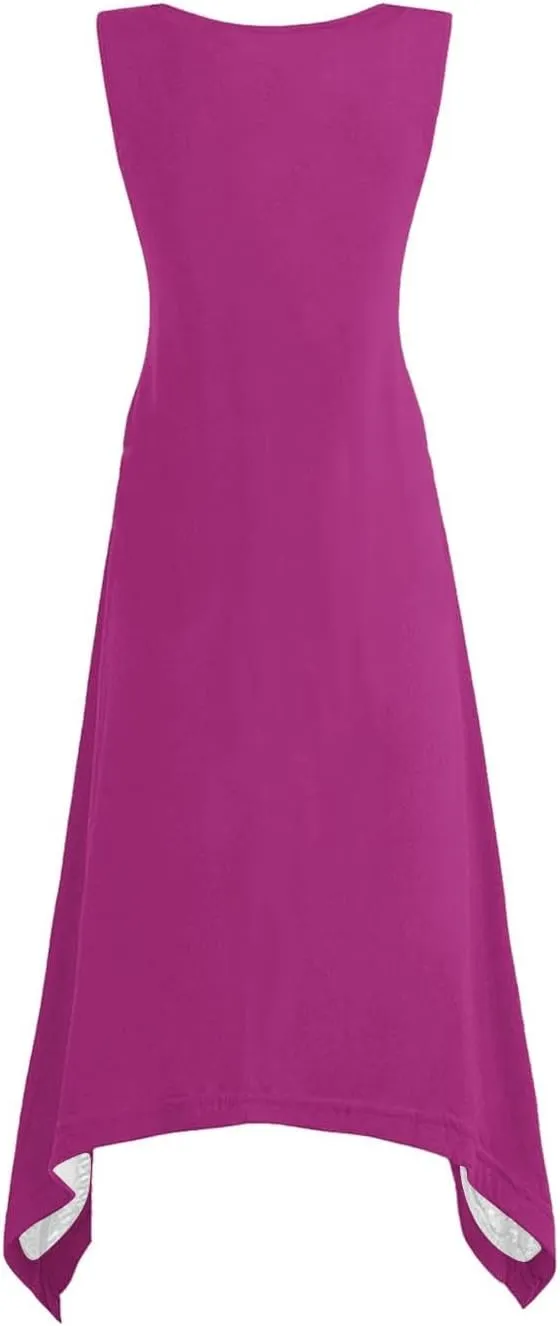 Womens Summer Sleeveless Tank Dress Trendy Solid Casual Sleeveless Crewneck Irregular Hem A-Line Flowy Dresses