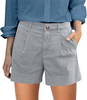 Women's Summer Solid Color Linen Shorts with Button Fly Elastic Waist Pockets Casual Wear & Womens Denim Shorts