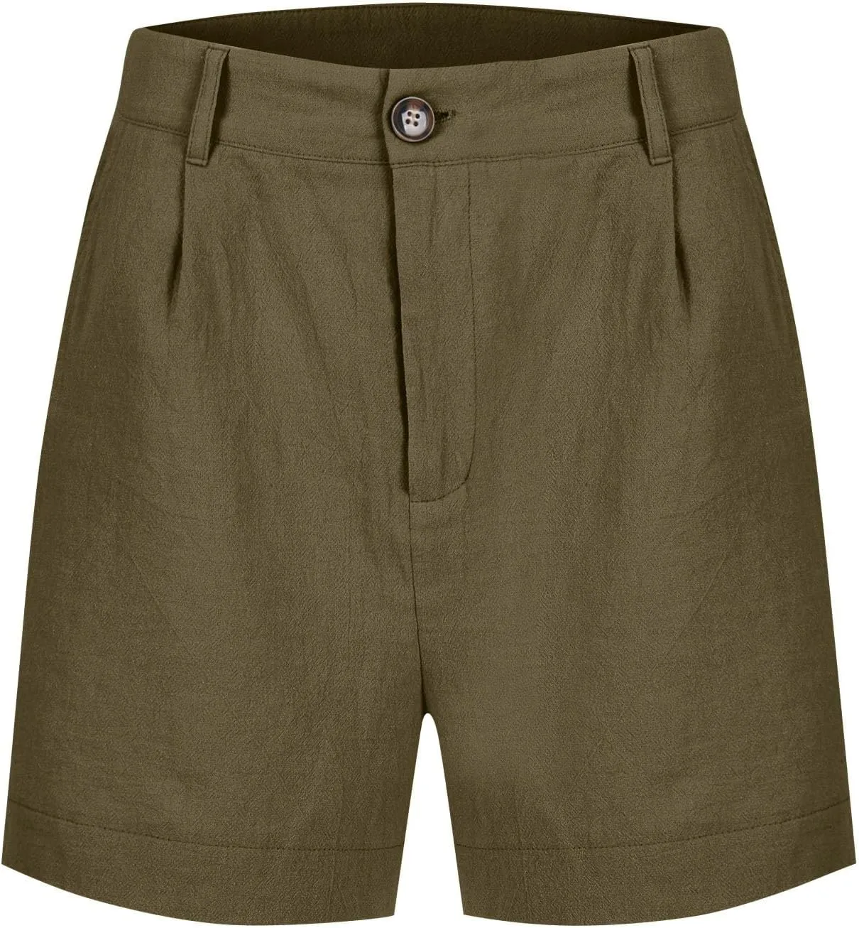 Women's Summer Solid Color Linen Shorts with Button Fly Elastic Waist Pockets Casual Wear Womens Cargo Shorts for