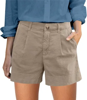 Women's Summer Solid Color Linen Shorts with Button Fly Elastic Waist Pockets Casual Wear Womens Cargo Shorts for