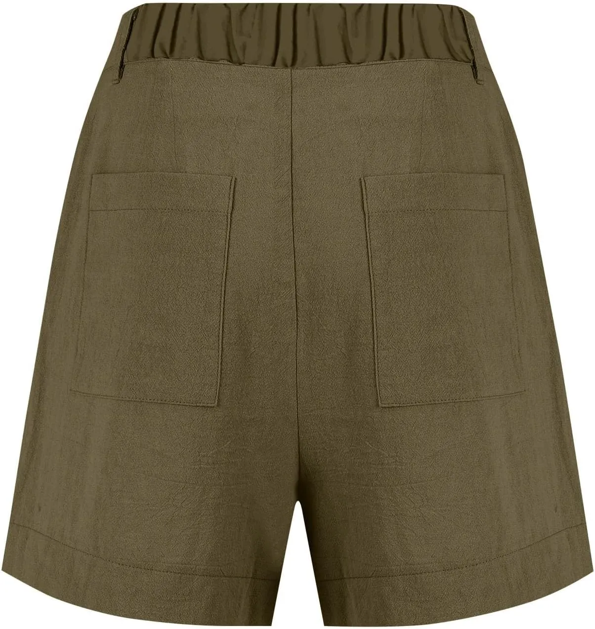 Women's Summer Solid Color Linen Shorts with Button Fly Elastic Waist Pockets Casual Wear Womens Cargo Shorts for