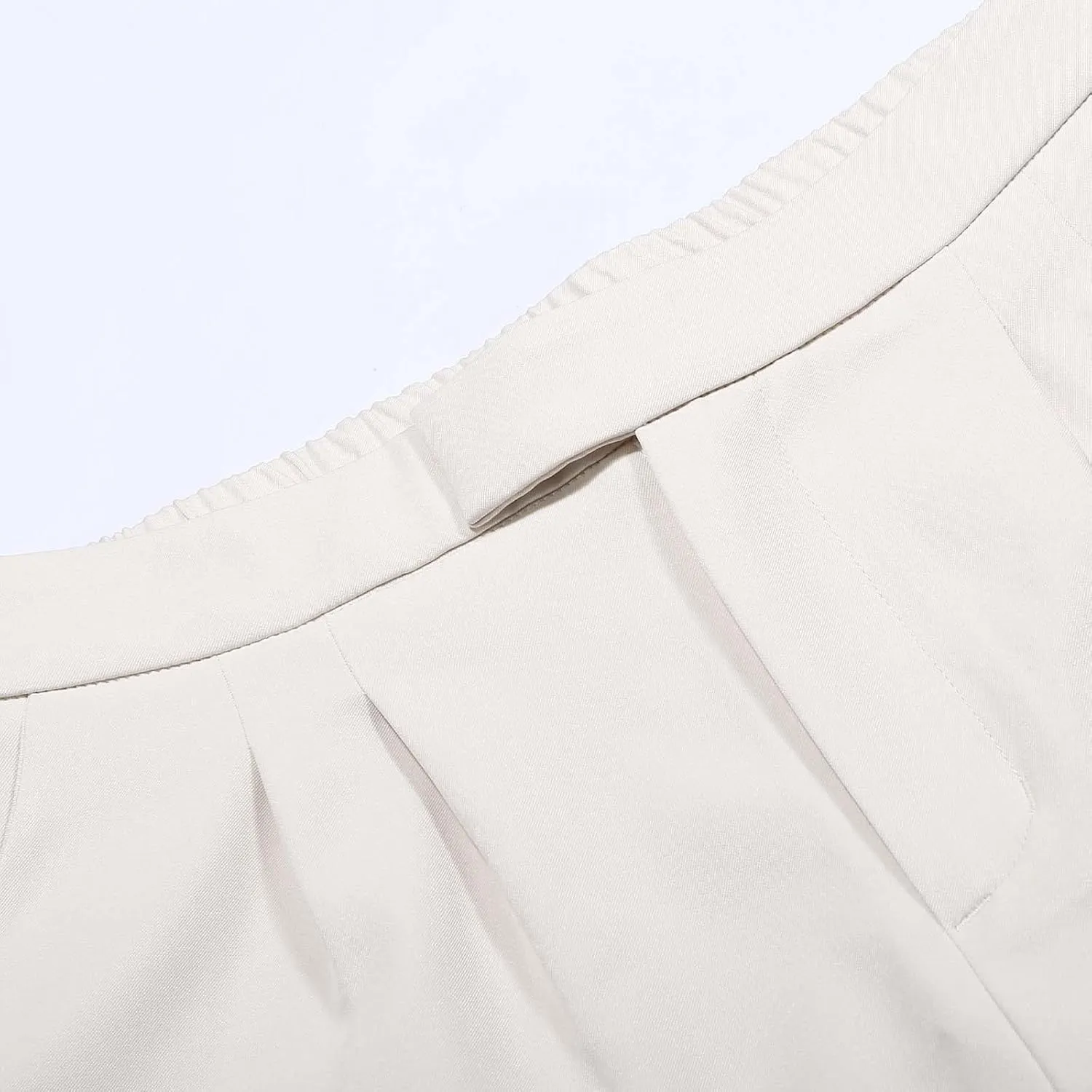 Womens Summer Suit Short Elastic High Waist Wide Leg Dressy Stretch Solid Color Lightweight Shorts with Pockets