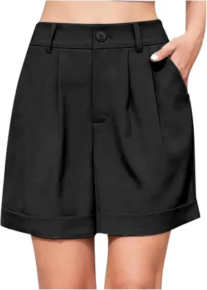 Womens Summer Suit Shorts Elastic High Waisted Wide Leg Office Work Casual Dressy Trendy Shorts with Pockets
