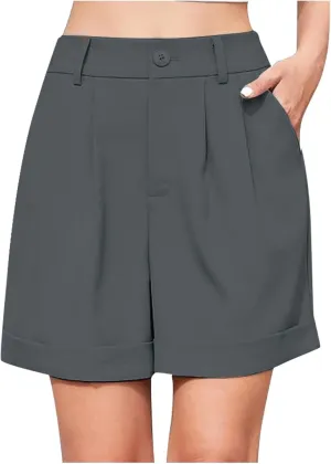 Womens Summer Suit Shorts Elastic High Waisted Wide Leg Office Work Casual Dressy Trendy Shorts with Pockets