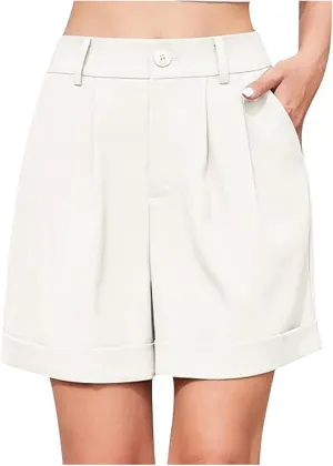 Womens Summer Suit Shorts Elastic High Waisted Wide Leg Office Work Casual Dressy Trendy Shorts with Pockets