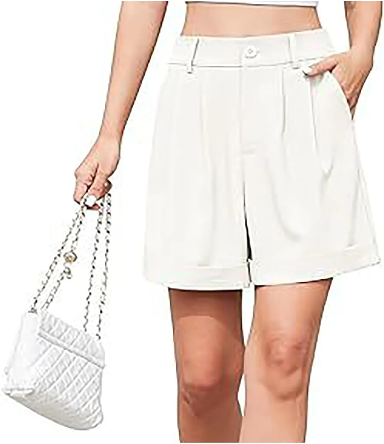 Womens Summer Suit Shorts Elastic High Waisted Wide Leg Office Work Casual Dressy Trendy Shorts with Pockets