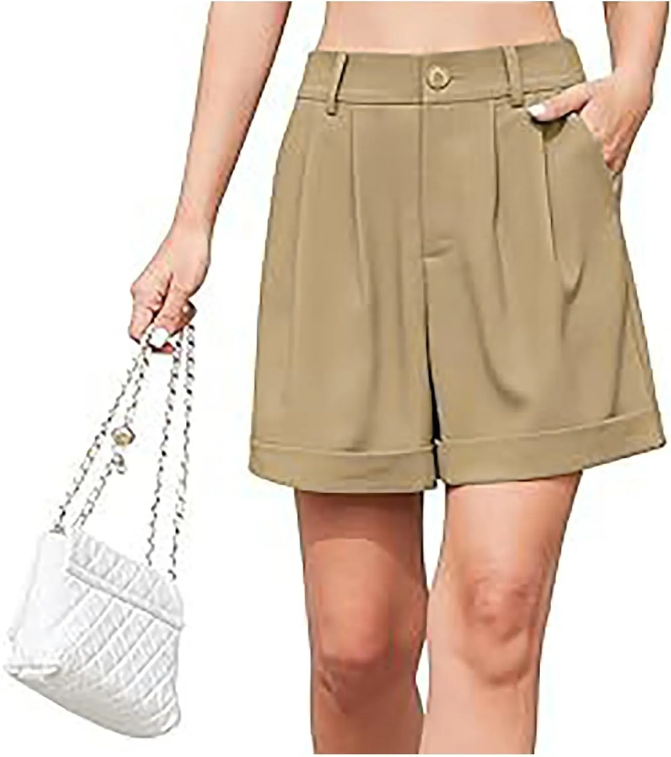 Womens Summer Suit Shorts Elastic High Waisted Wide Leg Office Work Casual Dressy Trendy Shorts with Pockets