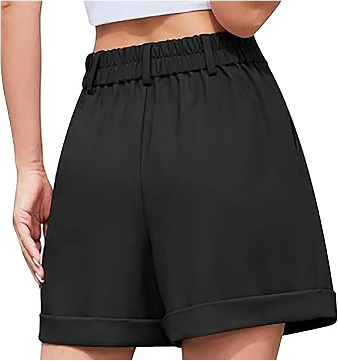 Womens Summer Suit Shorts Elastic High Waisted Wide Leg Office Work Casual Dressy Trendy Shorts with Pockets