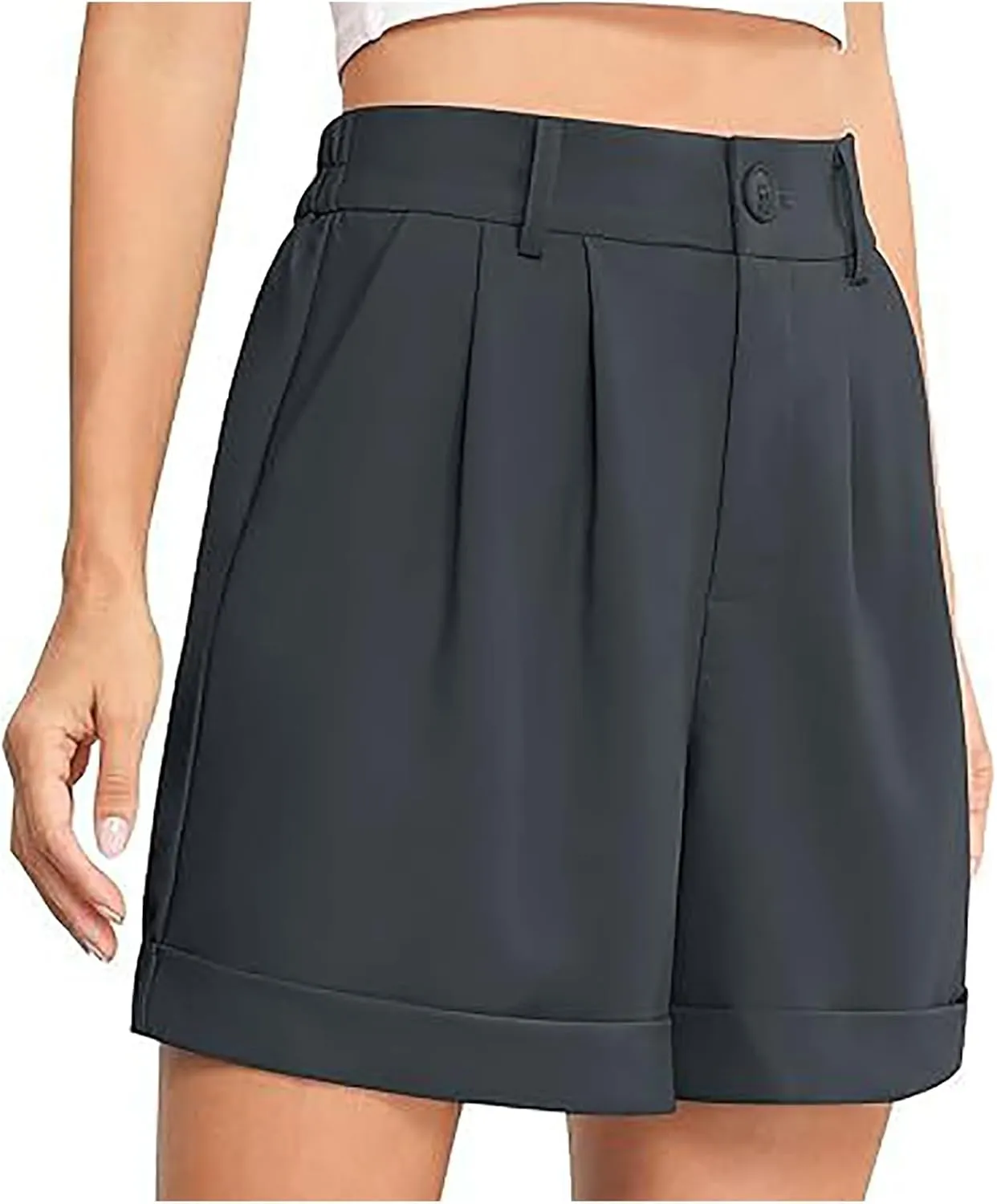 Womens Summer Suit Shorts Elastic High Waisted Wide Leg Office Work Casual Dressy Trendy Shorts with Pockets