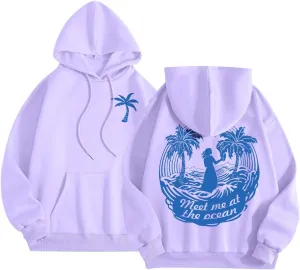 Womens Sweatshirt Pink Graphic Plam Print Puff Hoodie Casual Long Sleeve Pullover Shirts Teen Girls Y2K Fall Outfits