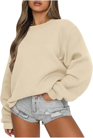 Womens Sweatshirts Casual Long Sleeve Crewneck Pullover Sweatshirt Oversized Drop Shoulder Fleece Fall Fashion Outfits