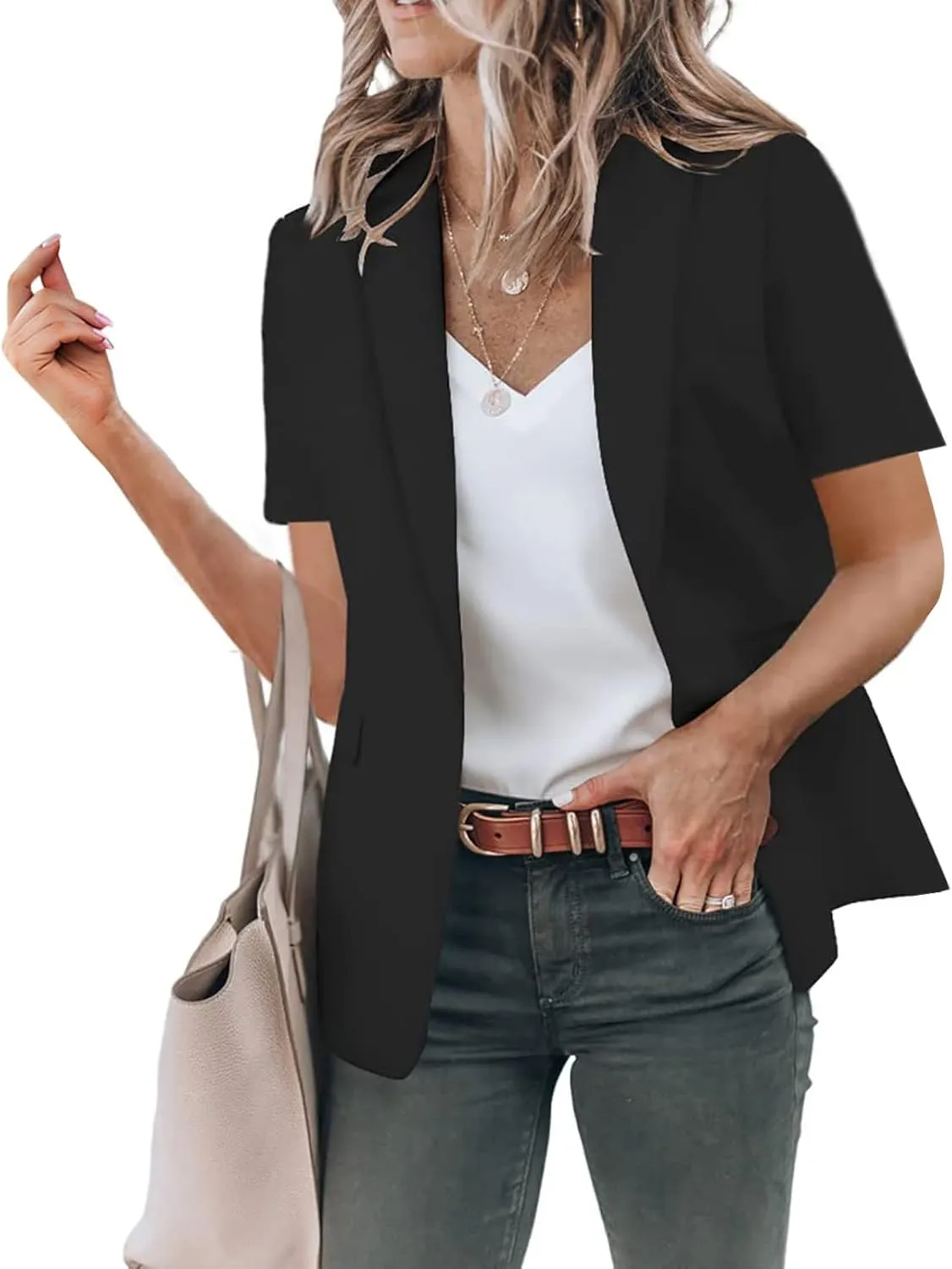 Womens Temperament Button Vest Cardigan Sleeveless Open Front Blazer Casual Lightweight Pocket Jacket Daily Work Suits