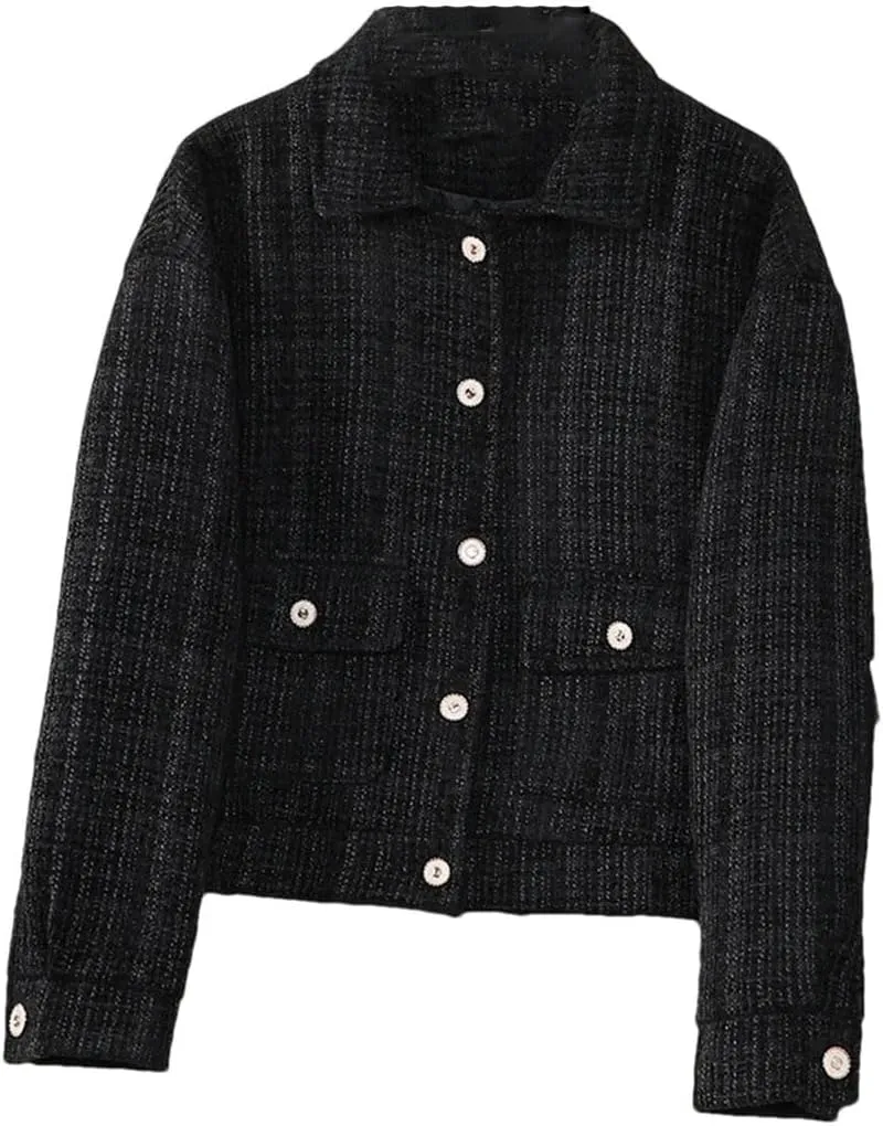 Women's Textured Single Breasted Jacket Elegant Chic Office Loose Coat Blazers