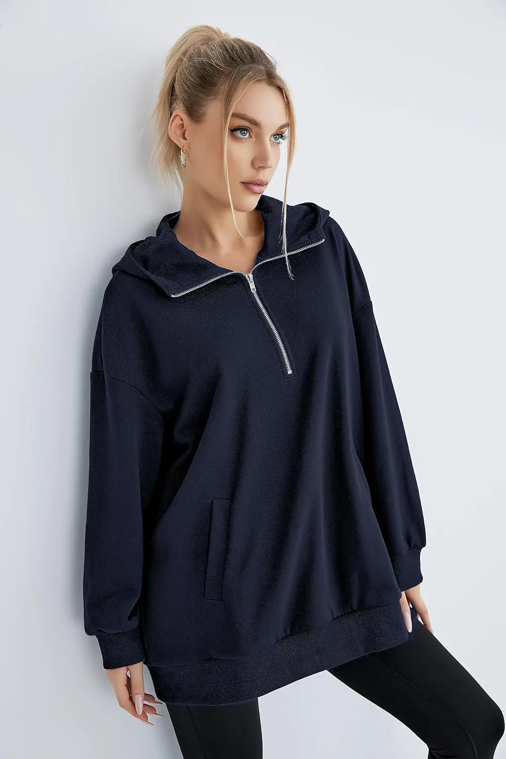 Women's Thin Tunic Hoodies Long Sleeve Zip Up Sweatshirts Pullover Blouse Tops