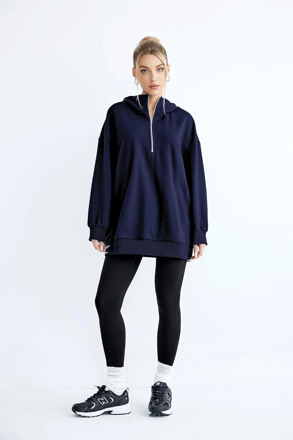 Women's Thin Tunic Hoodies Long Sleeve Zip Up Sweatshirts Pullover Blouse Tops