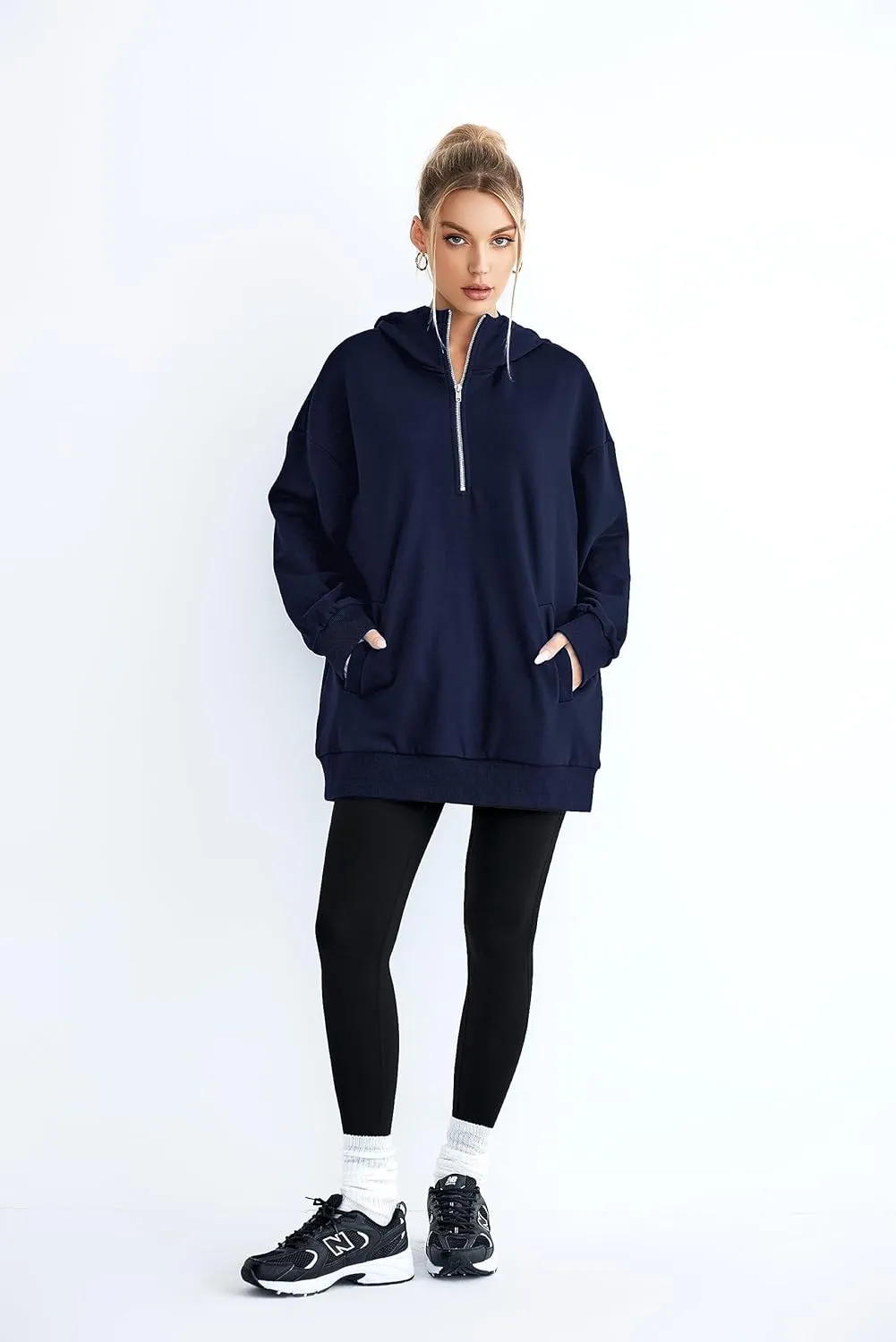 Women's Thin Tunic Hoodies Long Sleeve Zip Up Sweatshirts Pullover Blouse Tops