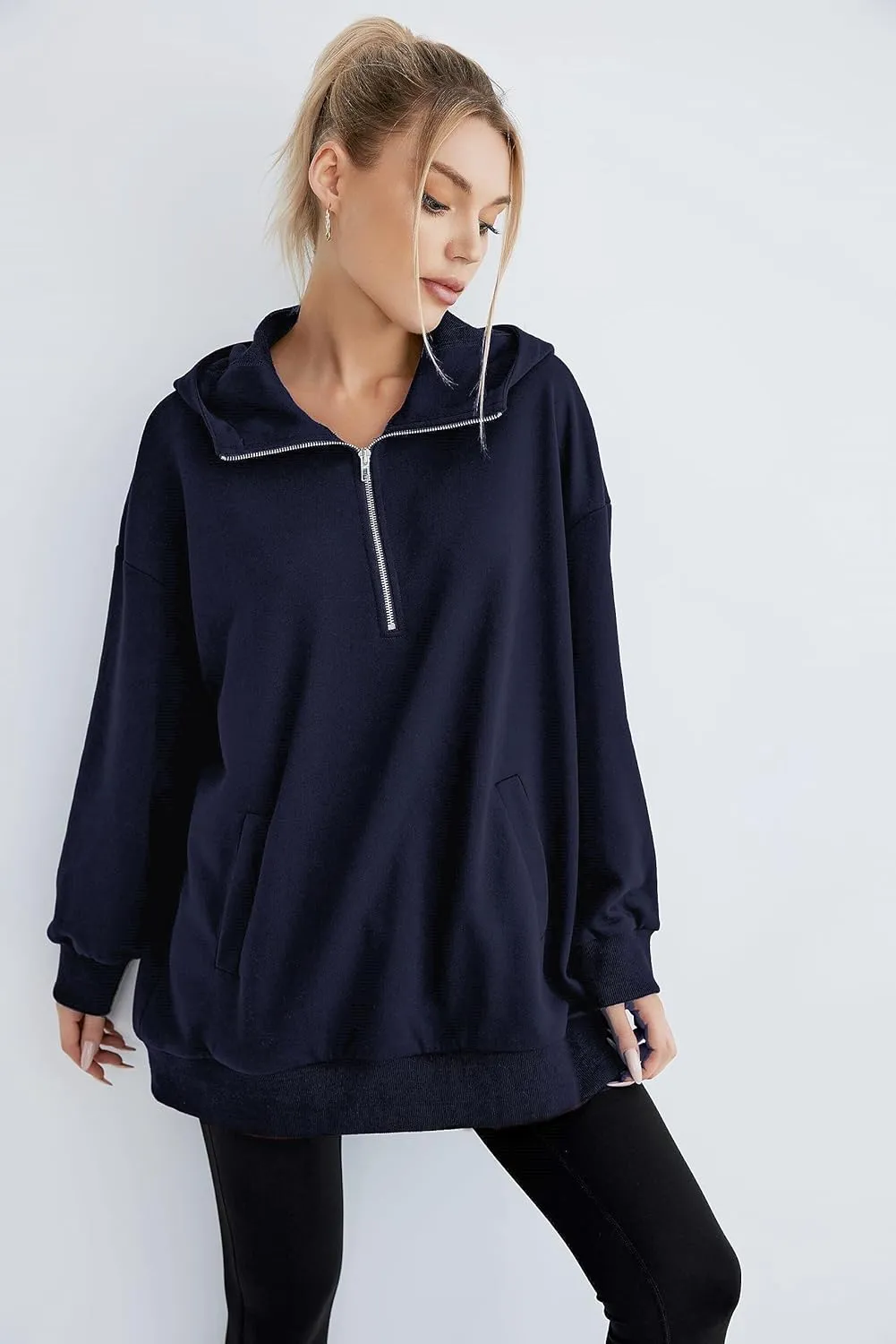 Women's Thin Tunic Hoodies Long Sleeve Zip Up Sweatshirts Pullover Blouse Tops
