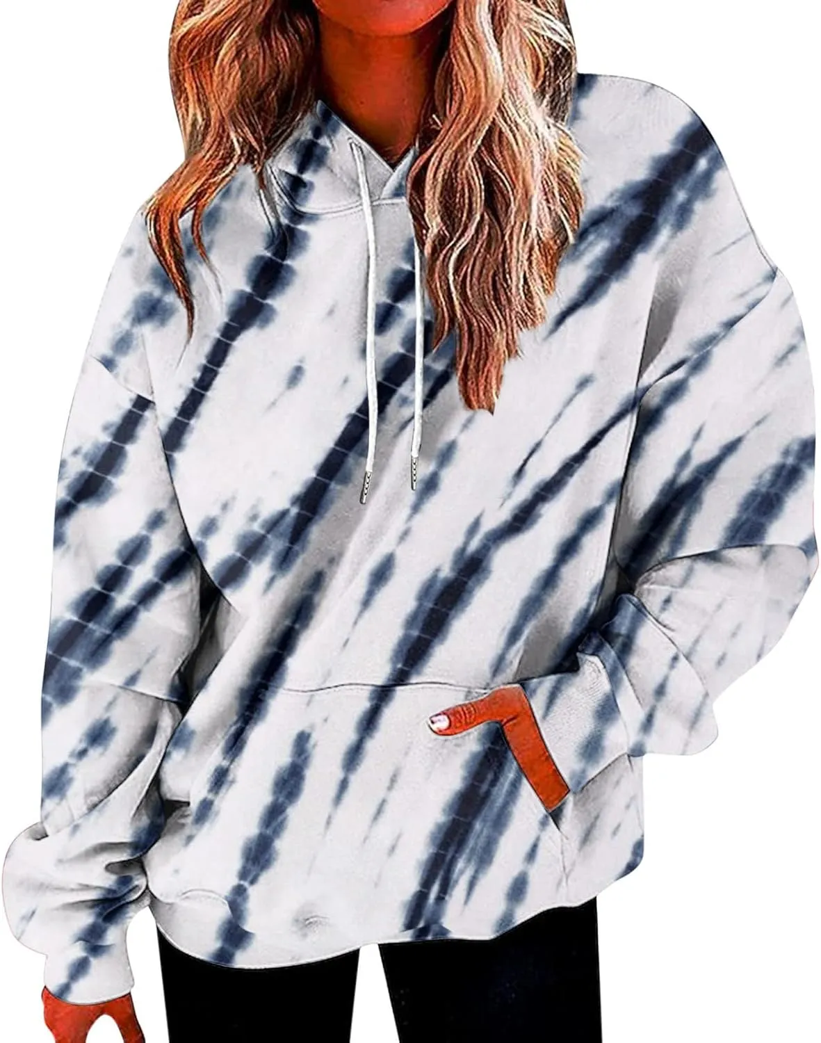 Womens Tie Dye Hoodies Oversized Fall Long Sleeve Hooded Sweatshirt Drawstring Pullover Tops with Pockets