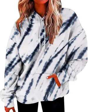 Womens Tie Dye Hoodies Oversized Fall Long Sleeve Hooded Sweatshirt Drawstring Pullover Tops with Pockets