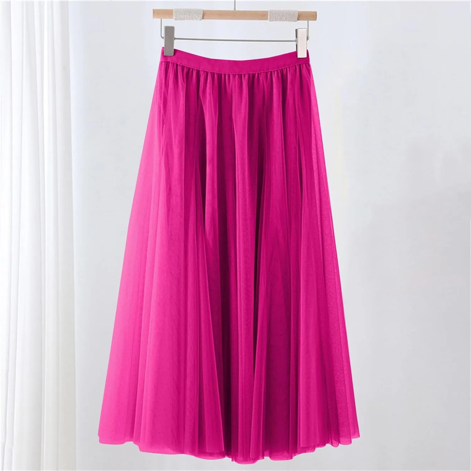 Womens Tulle Maxi Skirts Summer Party Solid Beach Elastic High Waist Pleated A-Line Flowy Swing Long Maxi Skirt