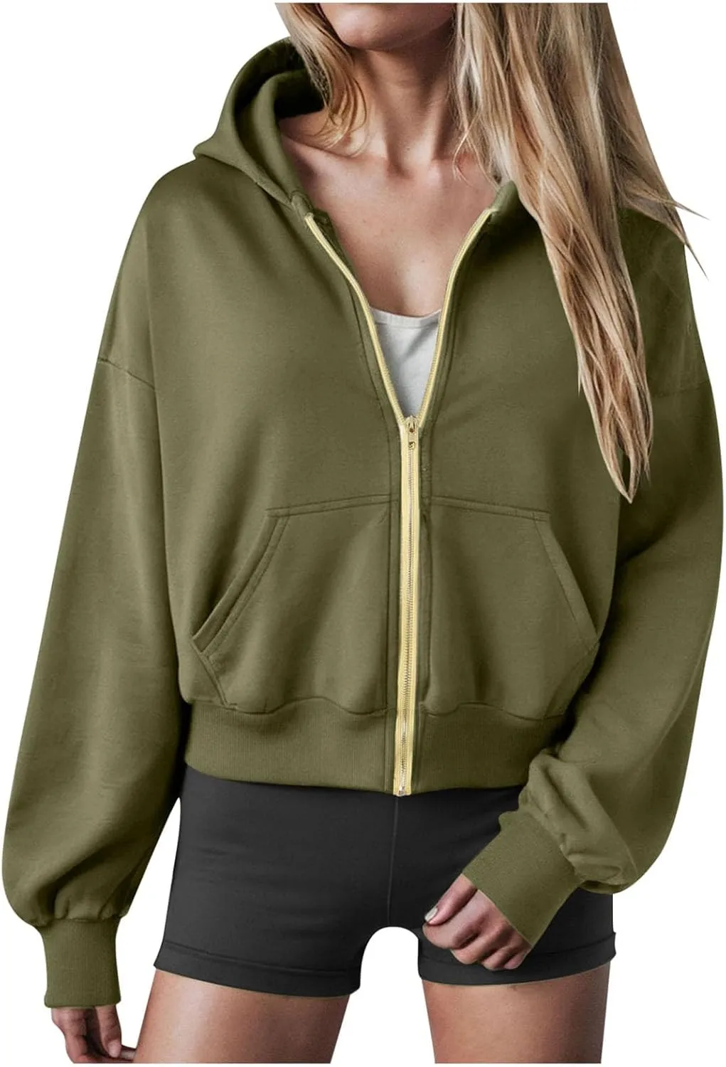 Womens Zip Up Hoodies Cropped Long Sleeve Sweatshirt Fleece Y2k Hooded Jacket 2024 Trendy Fall Winter Clothes