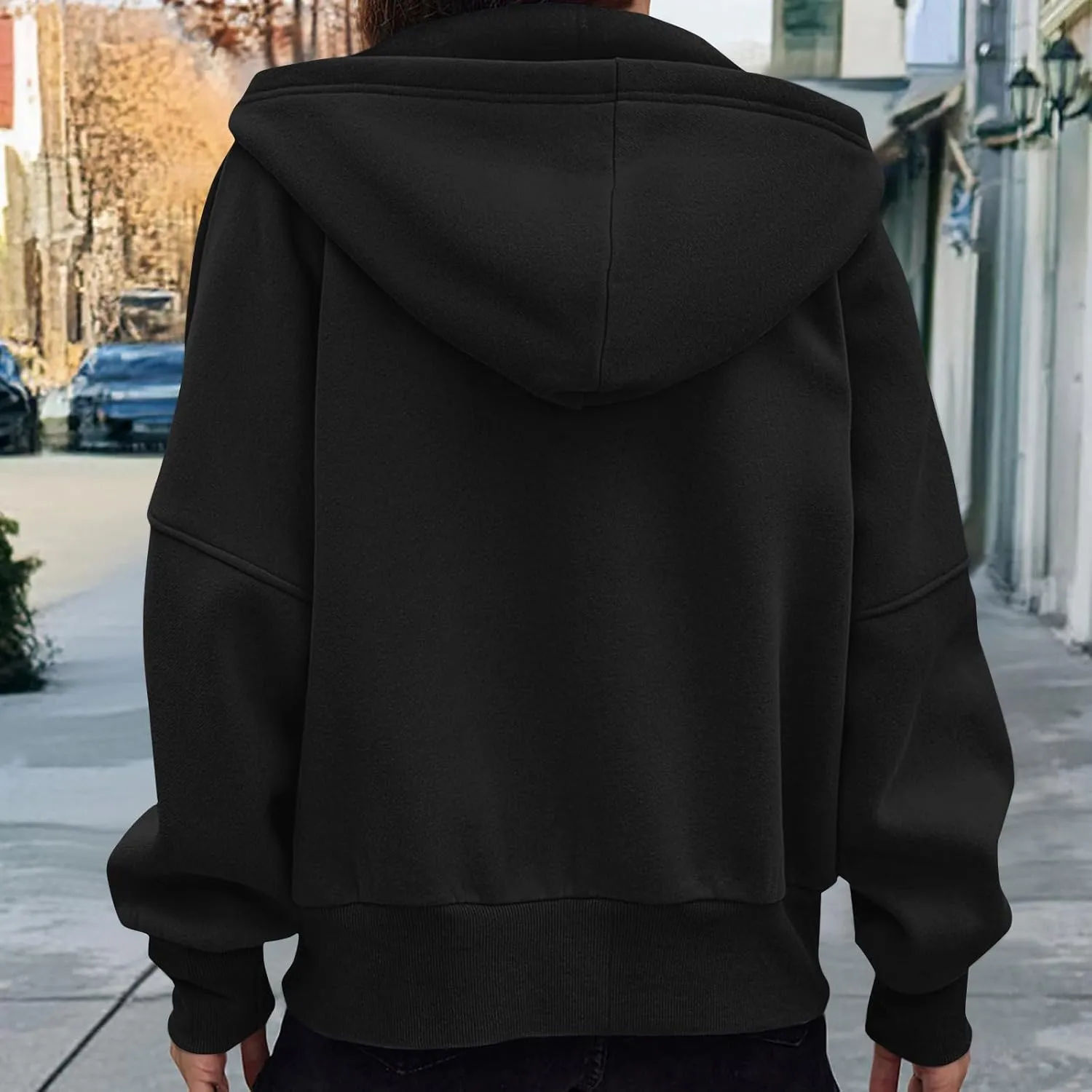 Womens Zip Up Hoodies Oversized Crop Sweatshirt Casual Fleece Hooded Jacket Fall Fashion 2024 Trendy Winter Clothes