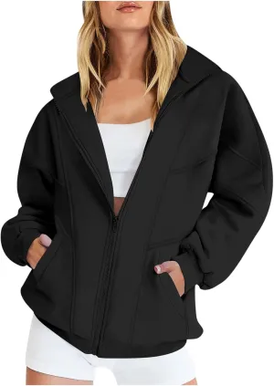 Womens Zip Up Hoodies Oversized Fleece Sweatshirts Jackets With Pockets 2024 Y2k Fashion Winter Fall Casual Outfits
