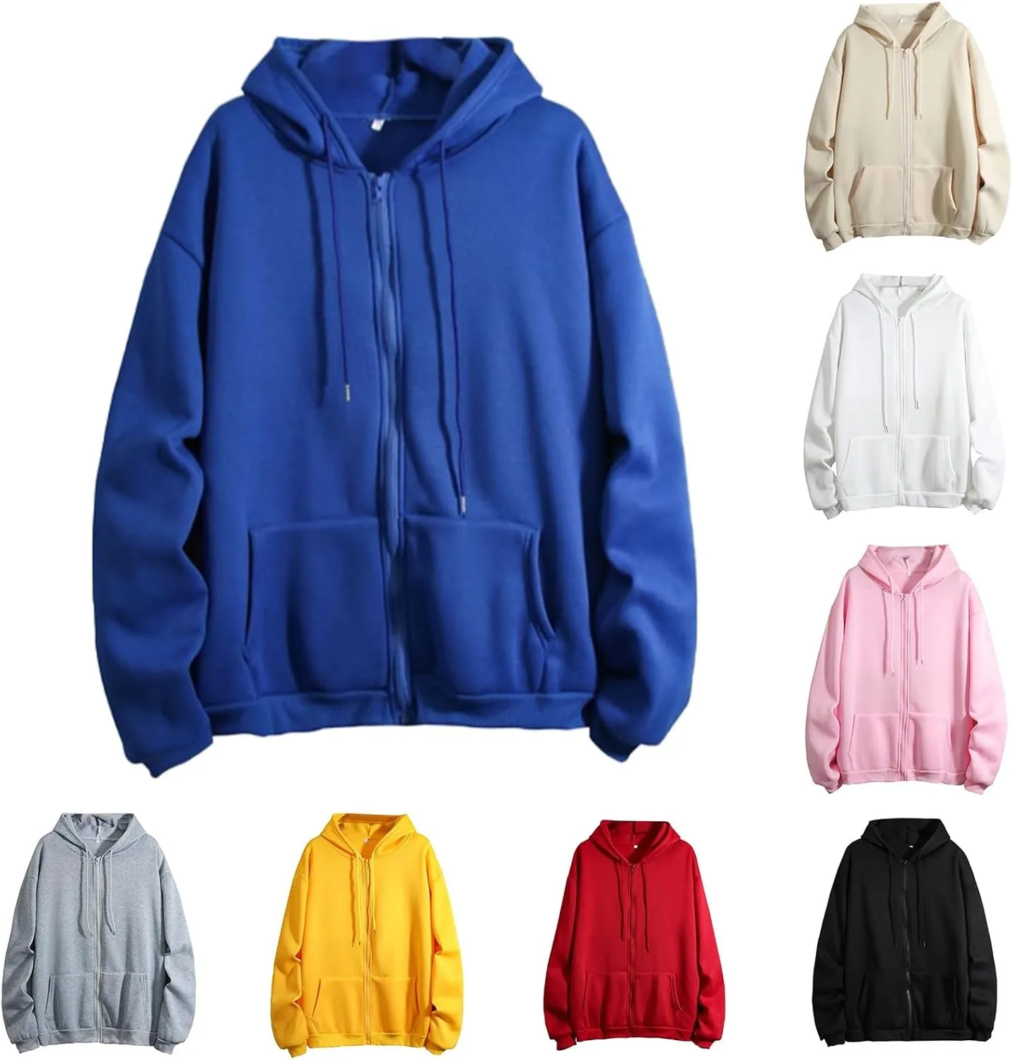 Womens Zip Up Hoodies Oversized Sweatshirt Drawstring Long Sleeve Fleece Coat Y2k Sweatshirts 2024 Fall Trendy
