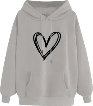 Womens Zip Up Hoodies,Teen Girl Heart Shape Sweater Long Sleeve Hoodies Valentine's Day Drawstring Pullover Tops