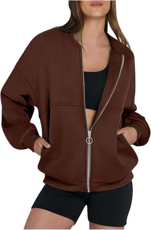 Women's Zip Up Sweatshirt Casual Long Sleeve Cropped Hoodies Fall Jacket 2024 Fashion Fleece Comfy Gym Pullover Tops