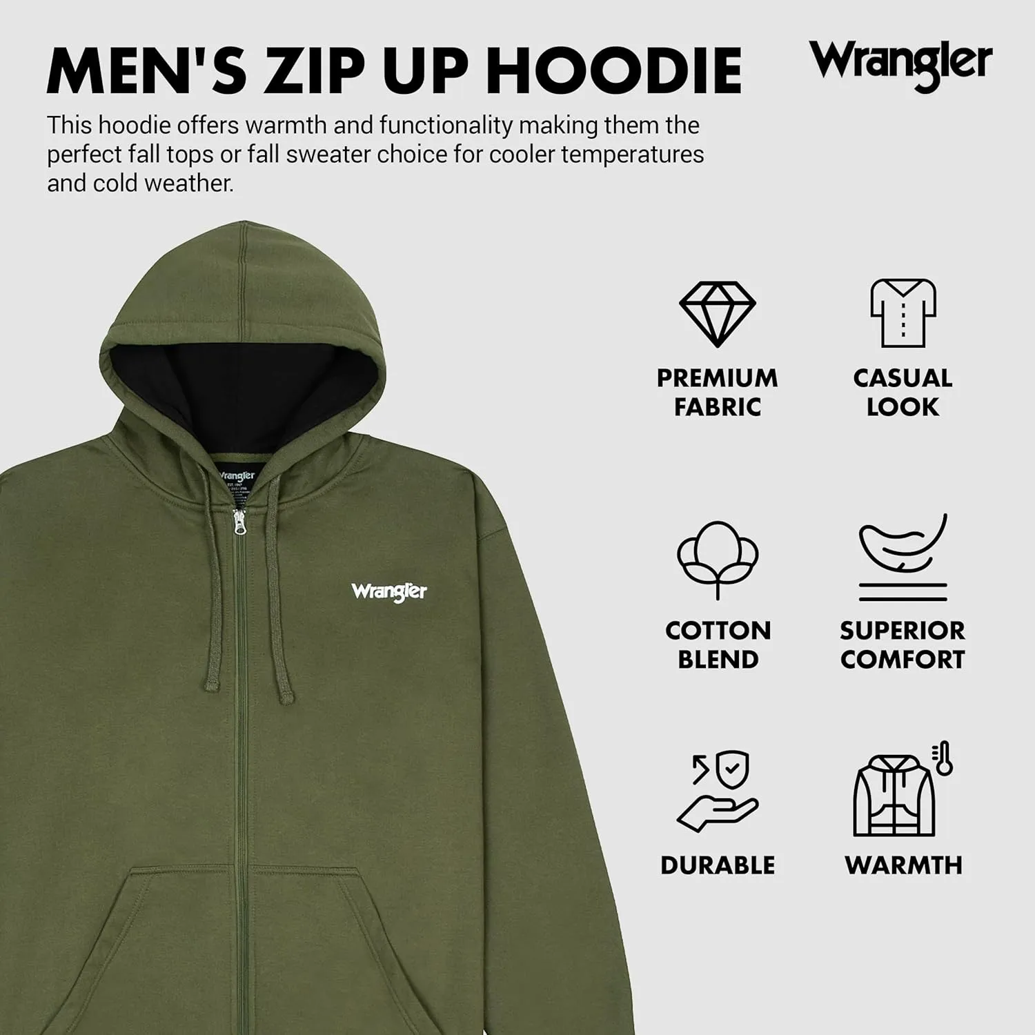 Wrangler Hoodies for Men Big and Tall - Thermal Lined Zip Up Sweatshirt