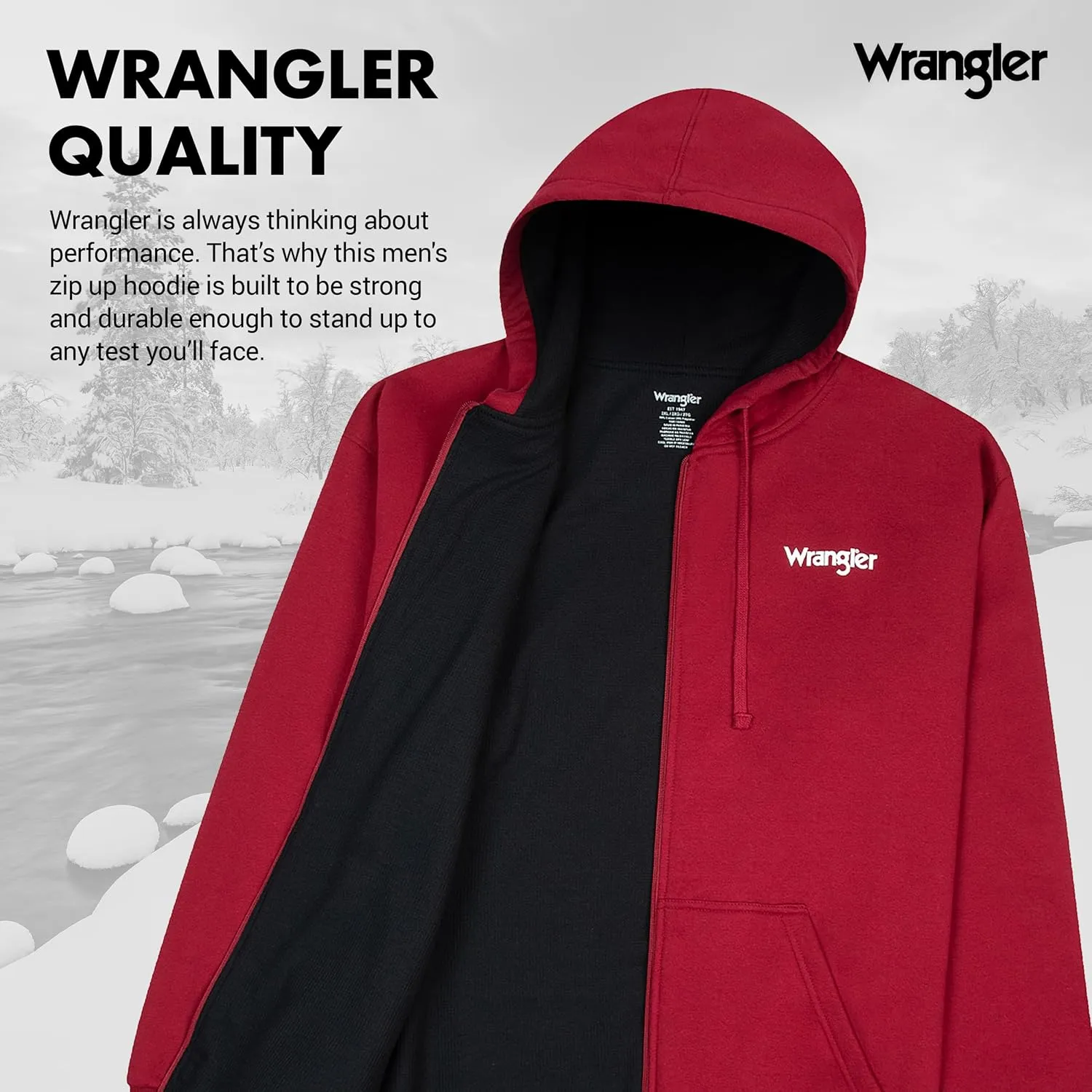 Wrangler Hoodies for Men Big and Tall - Thermal Lined Zip Up Sweatshirt