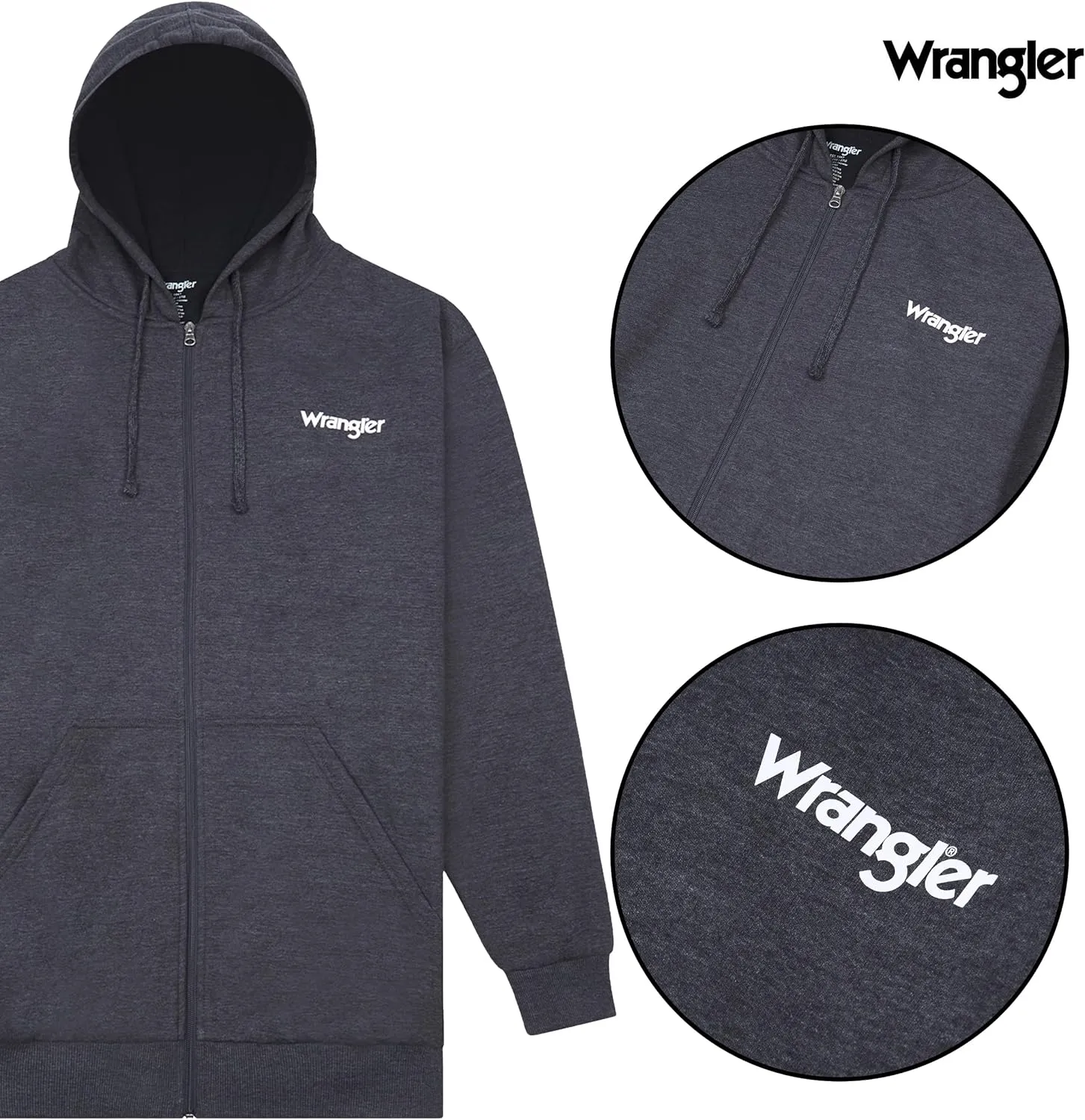 Wrangler Hoodies for Men Big and Tall - Thermal Lined Zip Up Sweatshirt