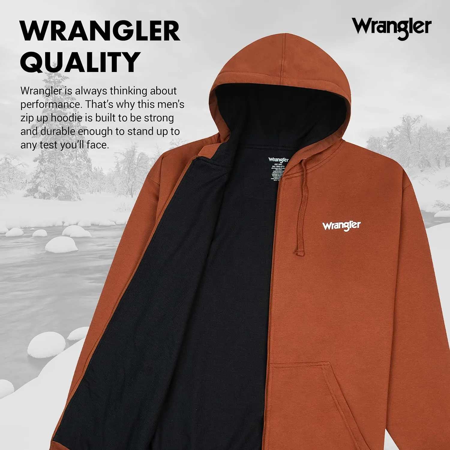 Wrangler Hoodies for Men Big and Tall - Thermal Lined Zip Up Sweatshirt