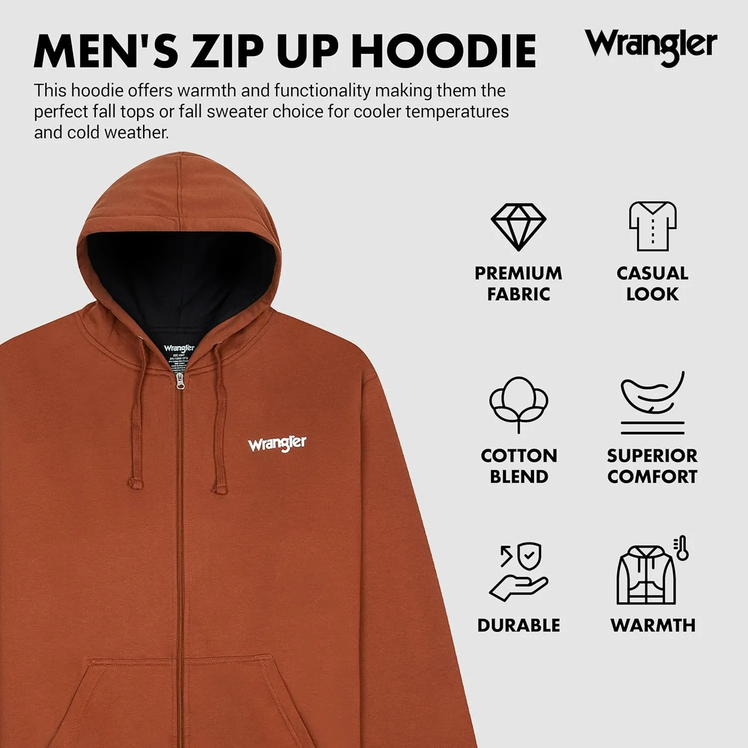 Wrangler Hoodies for Men Big and Tall - Thermal Lined Zip Up Sweatshirt
