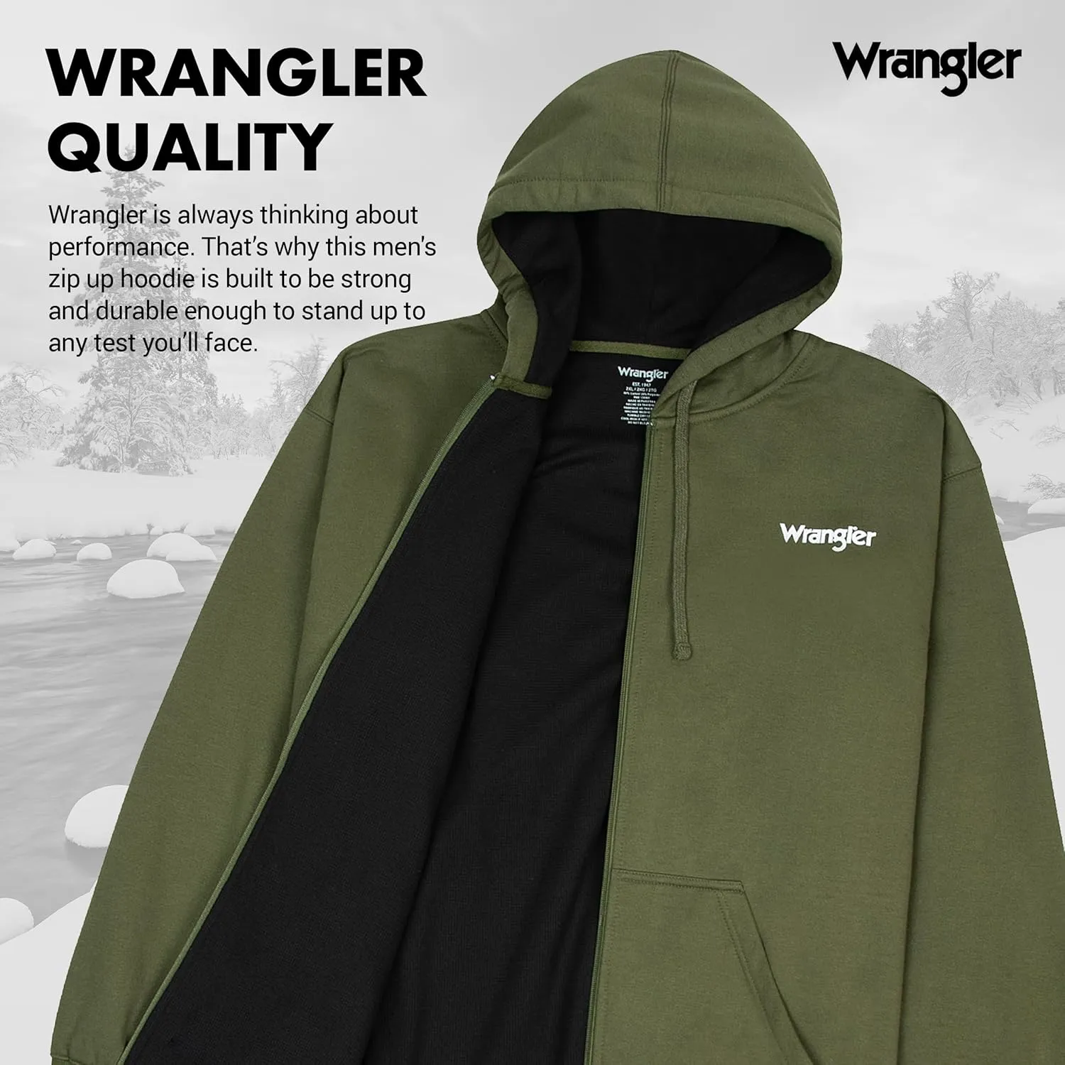 Wrangler Hoodies for Men Big and Tall - Thermal Lined Zip Up Sweatshirt