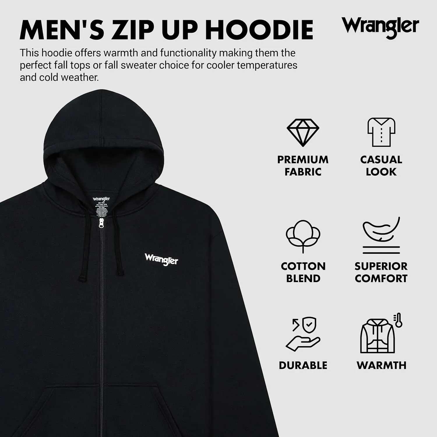 Wrangler Hoodies for Men Big and Tall - Thermal Lined Zip Up Sweatshirt