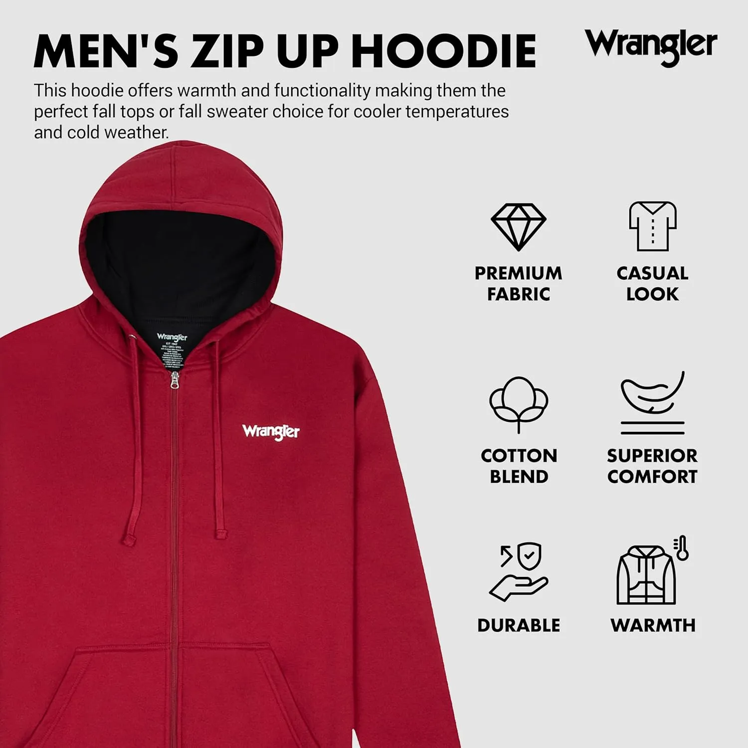 Wrangler Hoodies for Men Big and Tall - Thermal Lined Zip Up Sweatshirt