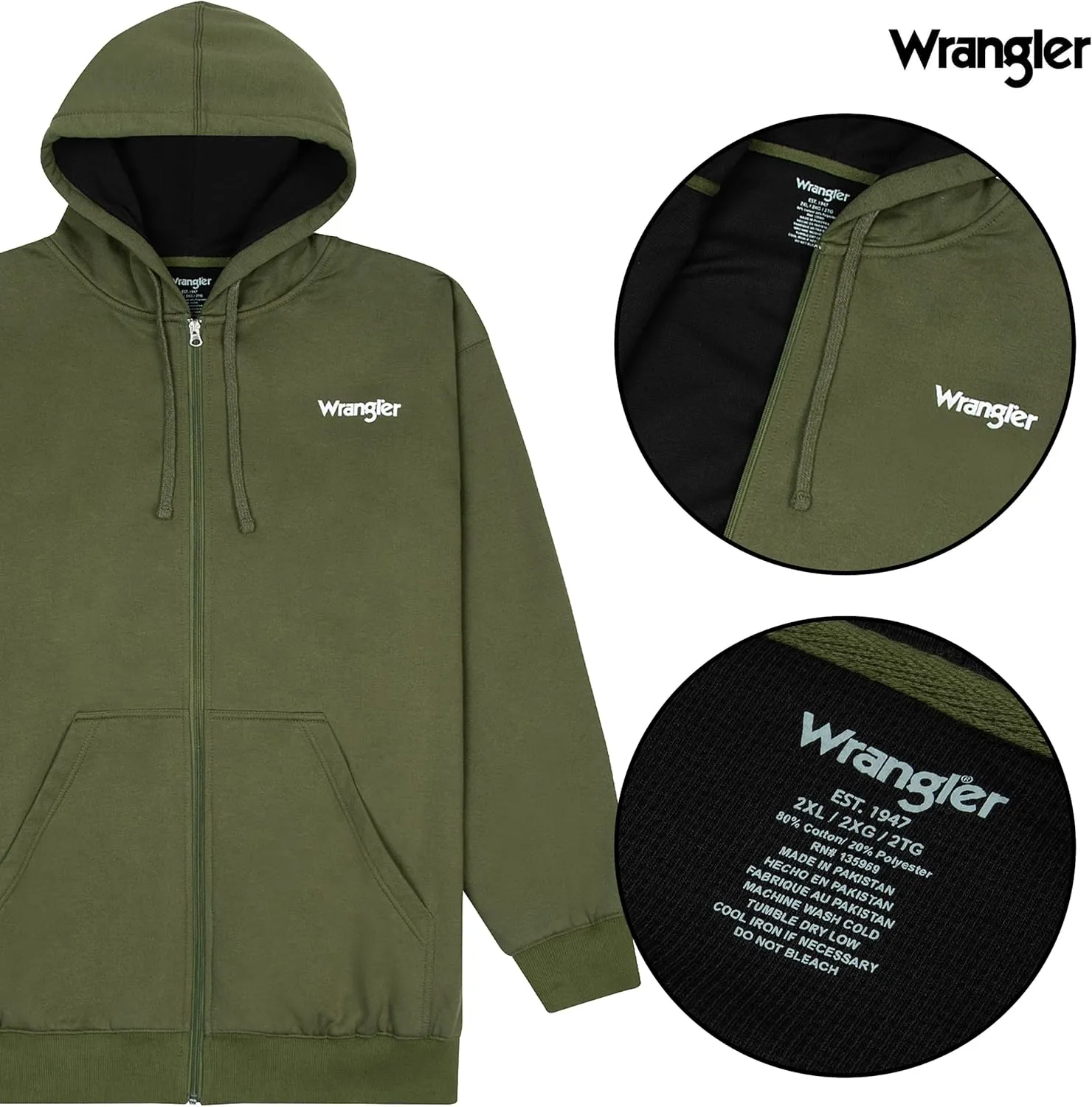 Wrangler Hoodies for Men Big and Tall - Thermal Lined Zip Up Sweatshirt