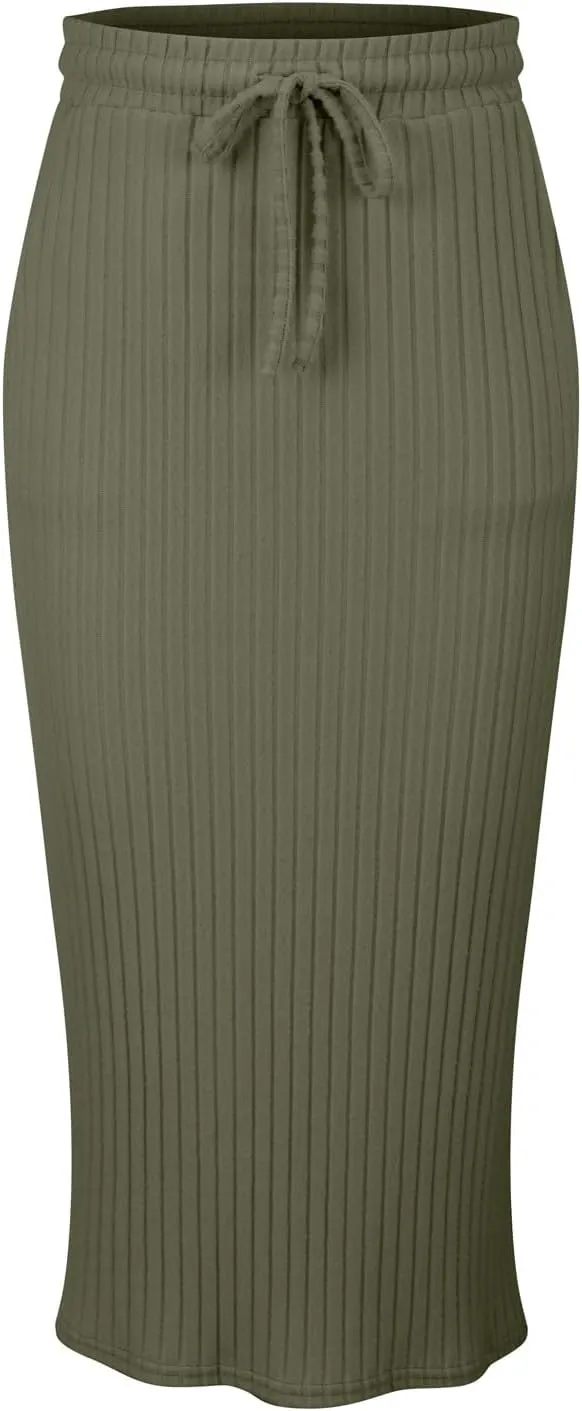 XOWRTE Women's Ribbed Knit Bodycon Maxi Skirt High Waisted Spring Fall Pencil Long Skirts Elastic High Waisted Midi Skirt