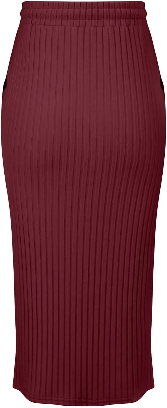XOWRTE Women's Ribbed Knit Bodycon Maxi Skirt High Waisted Spring Fall Pencil Long Skirts Elastic High Waisted Midi Skirt