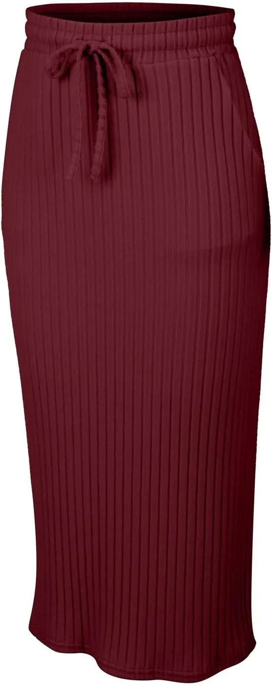 XOWRTE Women's Ribbed Knit Bodycon Maxi Skirt High Waisted Spring Fall Pencil Long Skirts Elastic High Waisted Midi Skirt