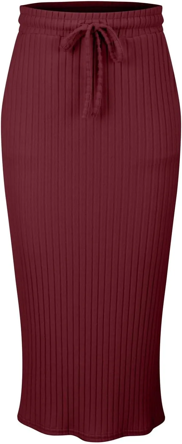 XOWRTE Women's Ribbed Knit Bodycon Maxi Skirt High Waisted Spring Fall Pencil Long Skirts Elastic High Waisted Midi Skirt