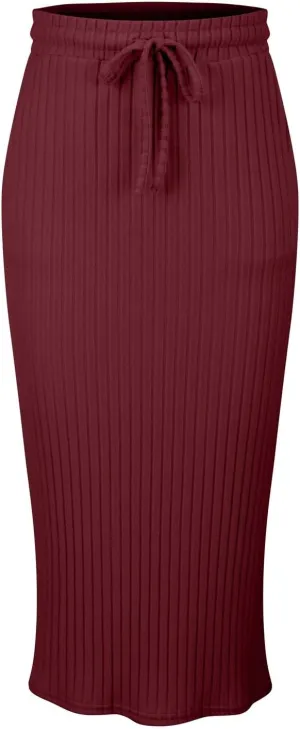 XOWRTE Women's Ribbed Knit Bodycon Maxi Skirt High Waisted Spring Fall Pencil Long Skirts Elastic High Waisted Midi Skirt