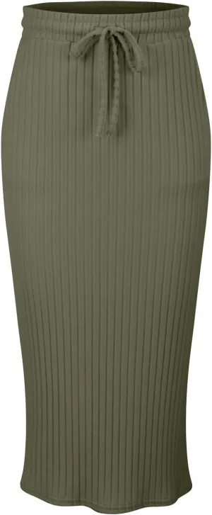 XOWRTE Women's Ribbed Knit Bodycon Maxi Skirt High Waisted Spring Fall Pencil Long Skirts Elastic High Waisted Midi Skirt