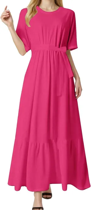 XOWRTE Womens Tank Sundress Casual Floral Print Tshirt Dress Swing Short Sleeve Midi Dress Crewneck Pleated Summer Dresses